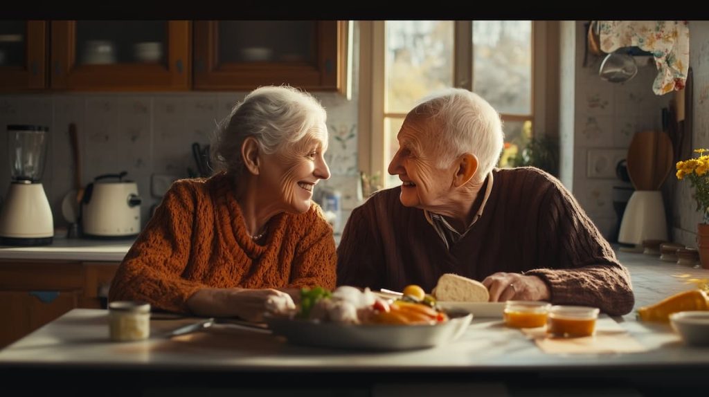 Couple agé avec aliments sains