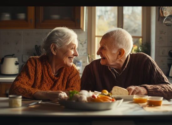 Couple agé avec aliments sains